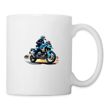 Biker on blue motorcycle - Mug - white - Right