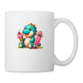 Dino turquoise avec cornet de crème glacée et planche à roulettes - Mug blanc - blanc - Droite