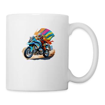 Comic hero on motorcycle - Mug - white - Right