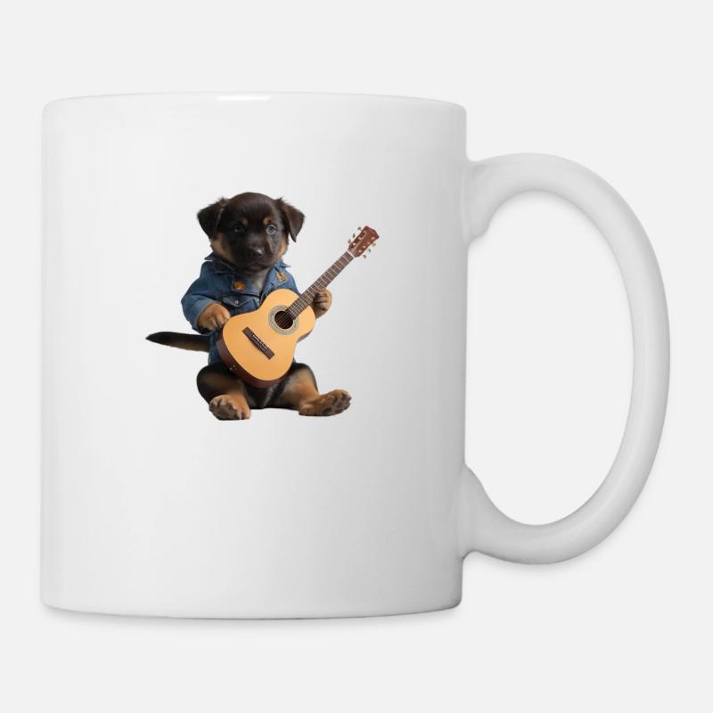 chiot chien guitare - Mug blanc - blanc