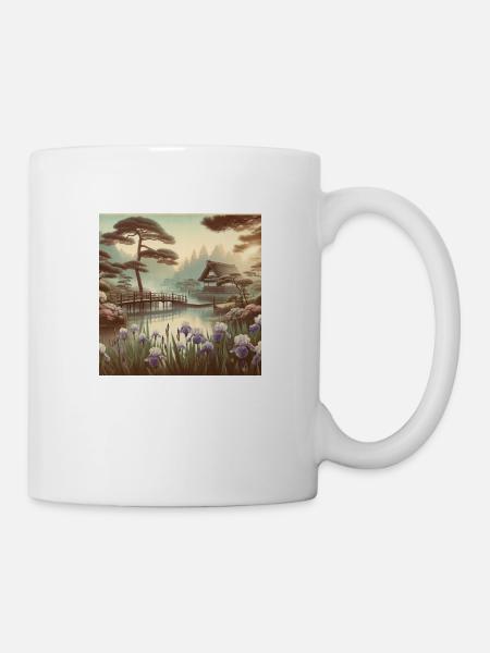 Japan Vintage Garten Teich Irisblüten - Tasse - Weiß