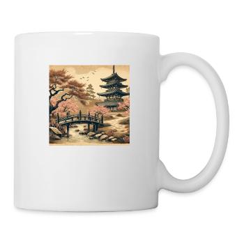 Japan Vintage Kirschblüten Pagode - Tasse - Weiß - Rechts
