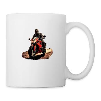 Motorradfahrer mit rotem Motorrad - Tasse - Weiß - Rechts