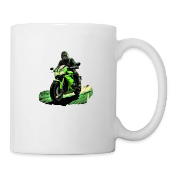 Motorradfahrer auf einem Superbike grün - Tasse - Weiß - Rechts