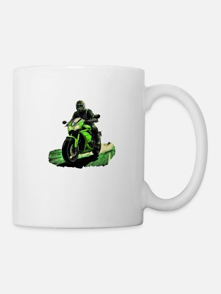 Motorradfahrer auf einem Superbike grün - Tasse - Weiß