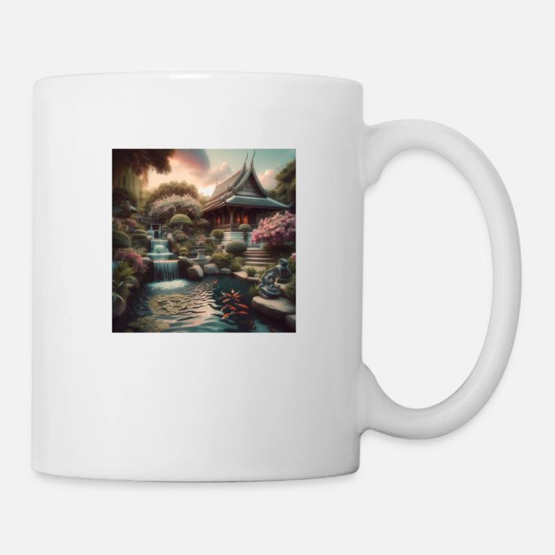 Jardin de cascade vintage du Japon - Mug blanc - blanc