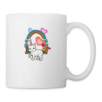Regenbogen Einhorn Katze Blumen Frühling Sommer - Tasse - Weiß - Rechts