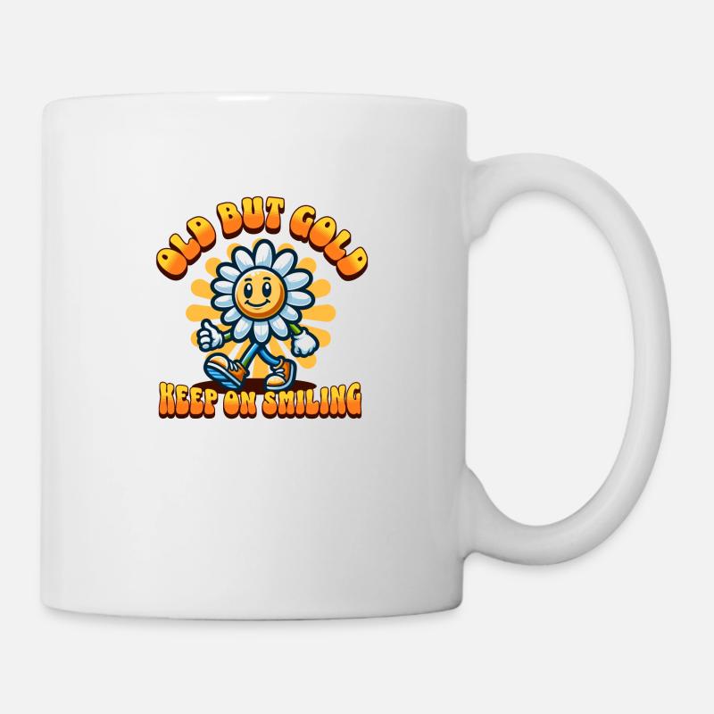 Old but Gold keep on smiling with sunflower - Mug - white