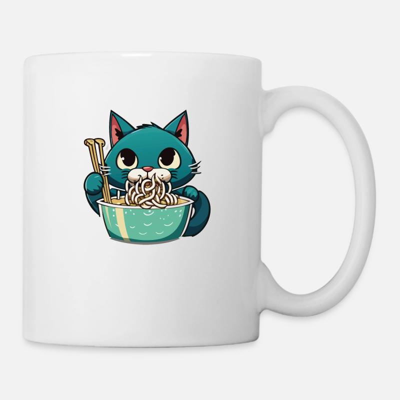 Le chat mange des noldes instantanés - Mug blanc - blanc