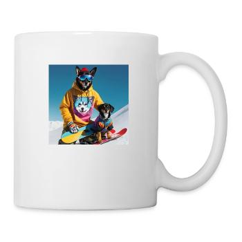 Chiens sur un snowboard - Mug blanc - blanc - Droite