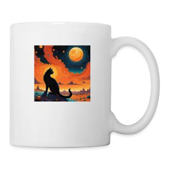 Illustration de chat noir assis - Mug blanc - blanc - Droite