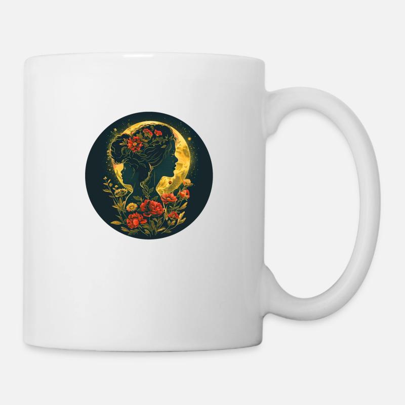 Mutter und Tochter im Mondschein - Tasse - Weiß