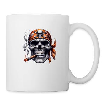 Crâne avec bandeau pirate et cigare - Mug blanc - blanc - Droite