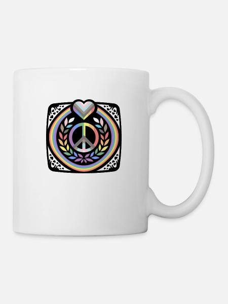 Drapeau arc-en-ciel de tolérance cardiaque d'amour de fierté LGBT - Mug blanc - blanc