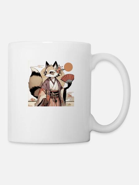 Élégance Kitsune en Tenue Traditionnelle - Mug blanc - blanc