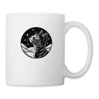 Katze mit einem Sternenhimmel Schwarz & Weiß - Tasse - Weiß - Rechts