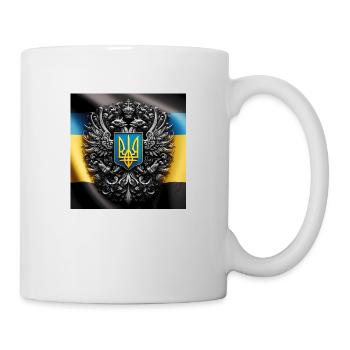 Ukrainisches Wappen auf der Ukrainischen Flagge - Tasse - Weiß - Rechts