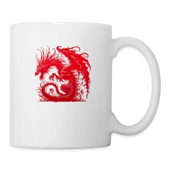 Fantasy-Drache, Anime-Drachenkopf, mythische Reptilienmagie - Tasse - Weiß - Rechts