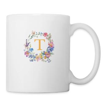 T Monogram Floral, Floral Wreath, Personalizable - Mug - white - Right