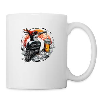 Schluckspecht - Woodpecker in the forest drinks beer - Mug - white - Right