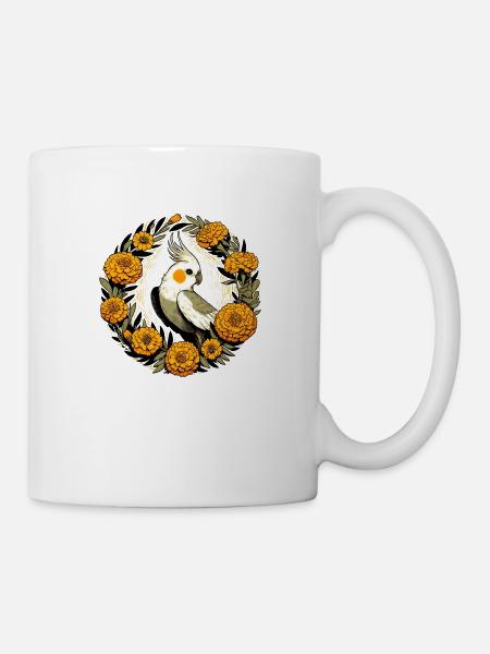Ringelblumen-Nymphensittich - Tasse - Weiß