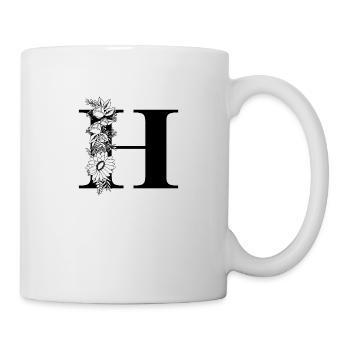 Lettre h floral noir et blanc - Mug blanc - blanc - Droite