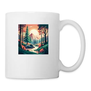 Wald mit Bach und Sonnenuntergang - Tasse - Weiß - Rechts