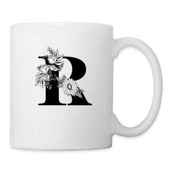 Lettre r floral noir et blanc - Mug blanc - blanc - Droite