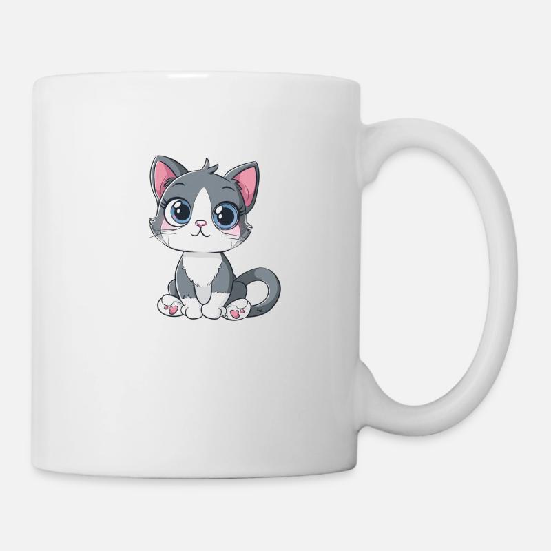 Chat mignon avec de grands yeux et des cœurs de pattes - Mug blanc - blanc