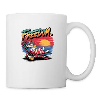 Freiheitskatze entspannt Sonnenbrille und Getränk - Tasse - Weiß - Rechts