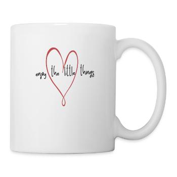 genieße die kleinen Dinge im Leben, Herz, Spruch - Tasse - Weiß - Rechts