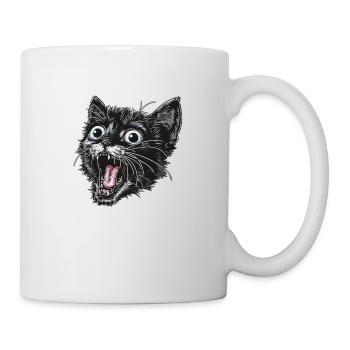 Überraschte Schwarze Katze Mit Großen Augen - Tasse - Weiß - Rechts