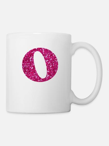 Buchstabe o rosa Glitzer - Tasse - Weiß