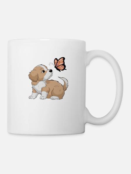 Chien mignon jouer avec papillon - Mug blanc - blanc