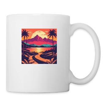 Retro Sunset Palm Trees and Mountains Holiday - Mug - white - Right