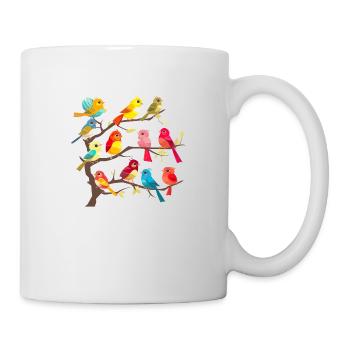 Bunte Vögel auf den Ästen - Tasse - Weiß - Rechts