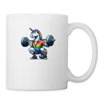 Licorne arc-en-ciel cool accroupie dans la salle de sport - Mug blanc - blanc - Droite