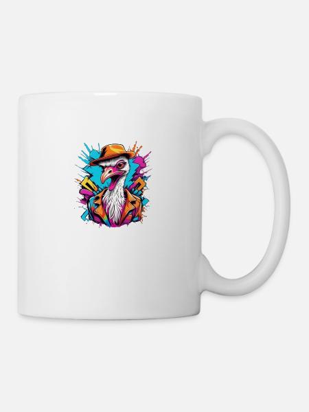 Bird ostrich with hat - Mug - white