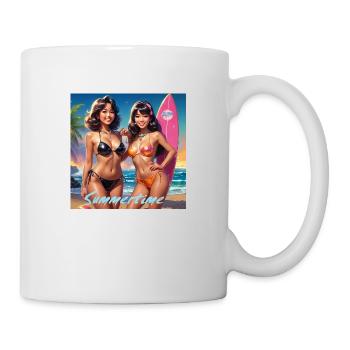 Das Bild zeigt drei Skelette, die auf farbenfrohen - Tasse - Weiß - Rechts