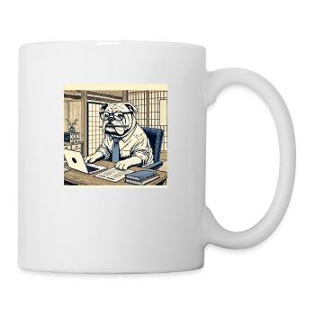 Bulldog at the Desk - Ukiyo-e Style - Mug - white - Right