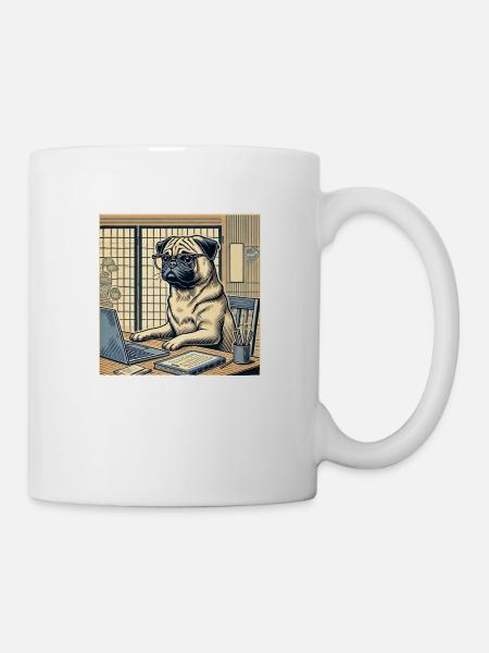 Japan Ukijo e Stil Schreibtisch Mops - Tasse - Weiß
