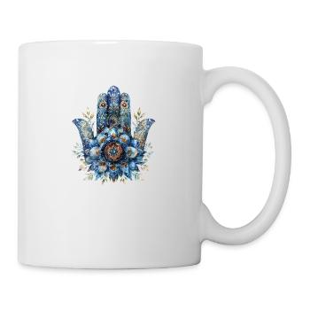 Mantra, blau, Aquarell, Buddha, Yoga, Fatimas Hand - Tasse - Weiß - Rechts