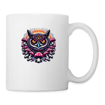 Bunte Eule mit Pilzen - Tasse - Weiß - Rechts