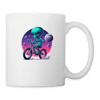 Alien auf dem Fahrrad - Tasse - Weiß - Rechts