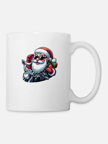 Babbo Natale fresco in moto con occhiali da sole - Tazza - bianco