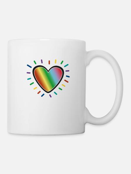 Strahlendes Herz in Regenbogen Farben - Tasse - Weiß