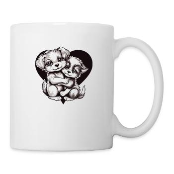 Deux chiots s’étreignant à l’intérieur d’un cœur - Mug blanc - blanc - Droite