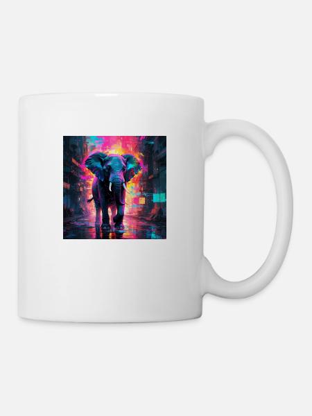 Neon Elefant - Tasse - Weiß