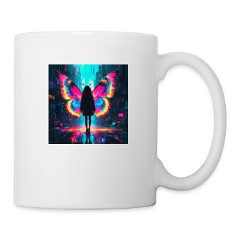 Neon Schmetterling Metamorphose - Tasse - Weiß - Rechts