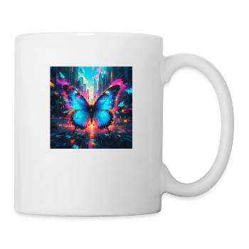 Neon Blauer Morphofalter Schmetterling - Tasse - Weiß - Rechts